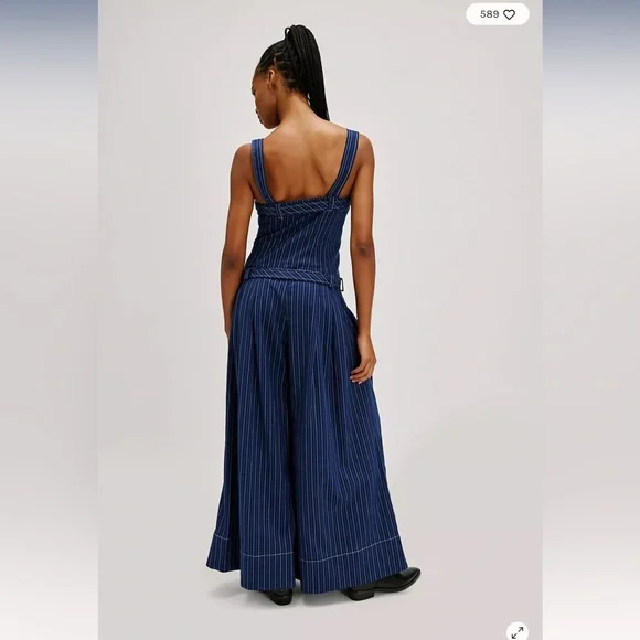 Free People Flores Pin Stripes Wide Leg Vintage Denim Jumpsuit XS